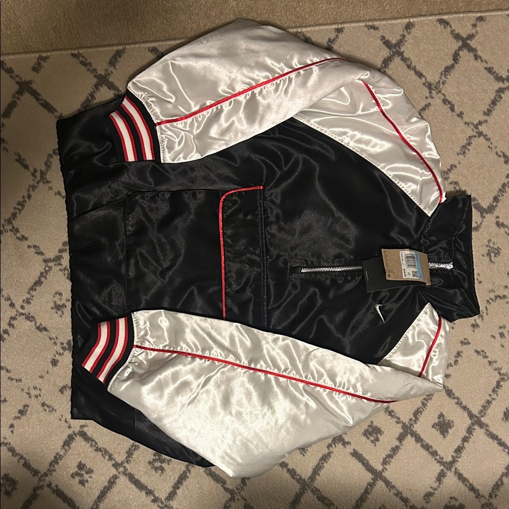 Nike Black and White Bomber Jacket with Red Trim